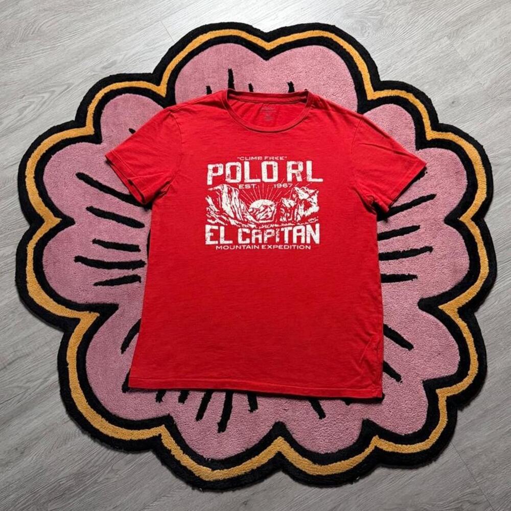 Polo Ralph Lauren El Capitan Mountain Expedition Graphic Logo T-shirt Medium Red